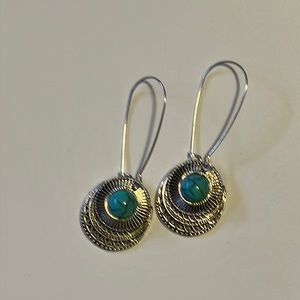 Dangling Turquoise Silver Tone Earrings